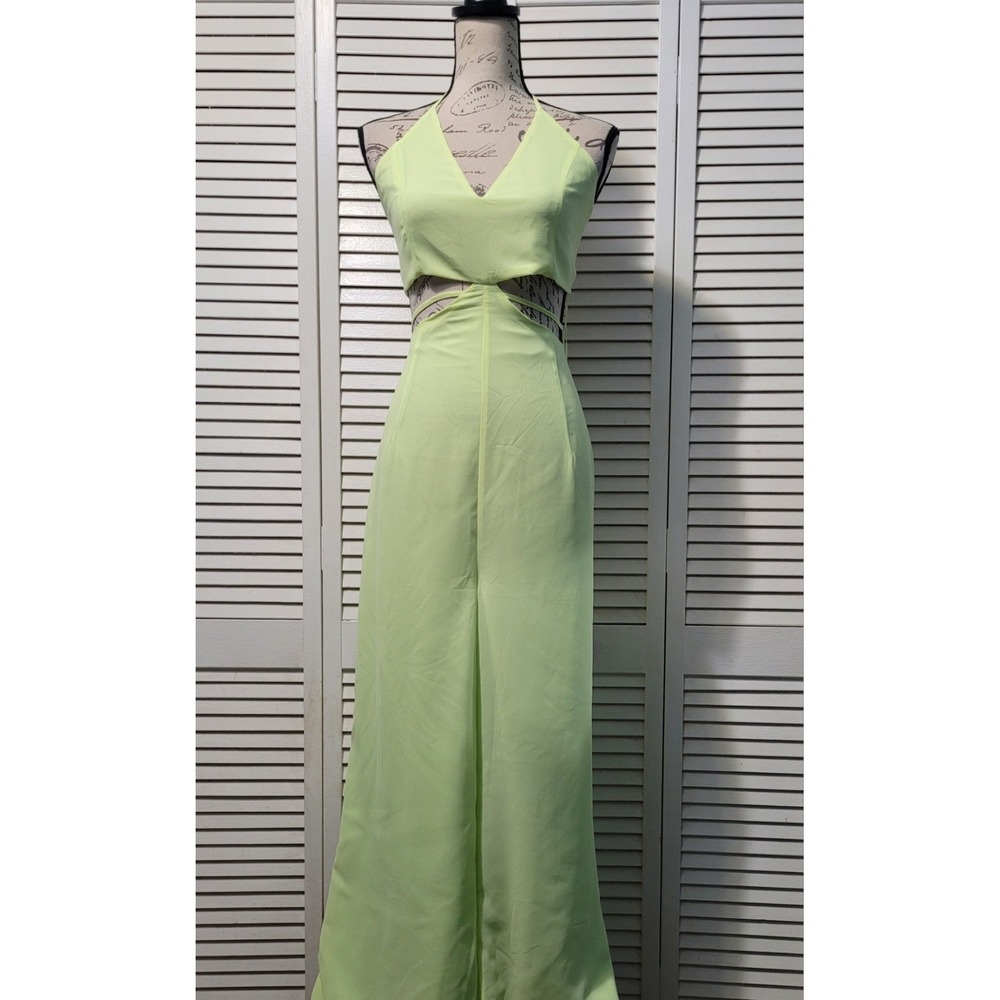 Fashion Nova Beach Views Chiffon Jumpsuit Women's Size XL Lime Halter Wide Leg - Picture 2 of 14